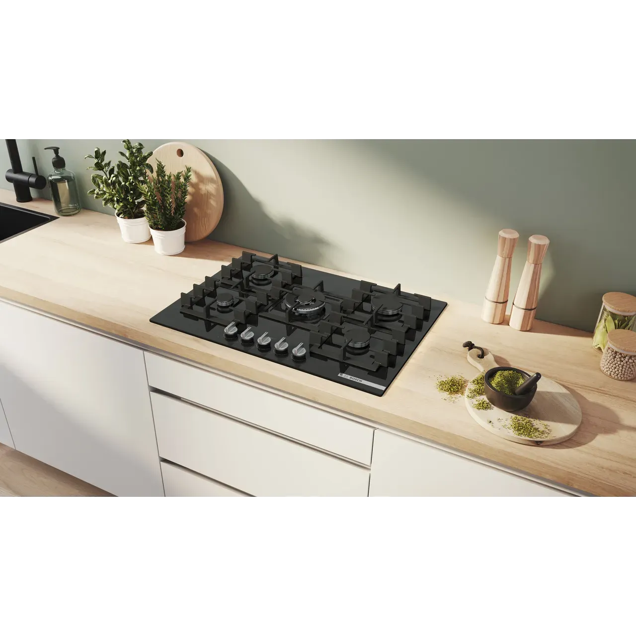 Bosch 5 burner gas hob cast iron pan supports detail