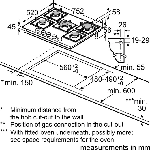 Bosch 5 burner gas hob cast iron pan supports detail